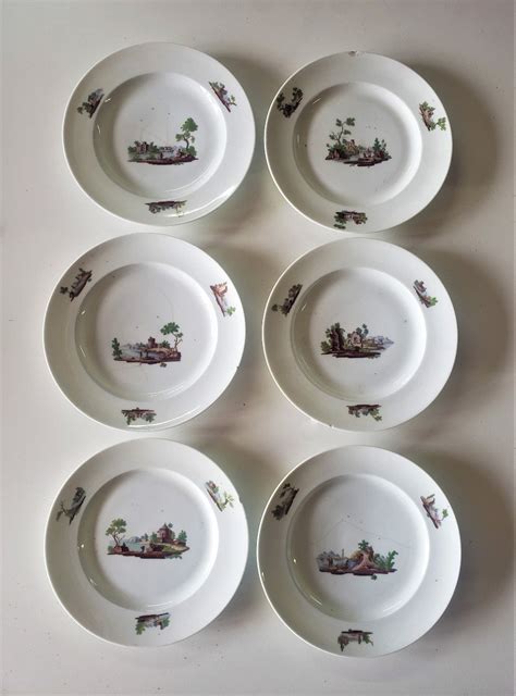 Proantic 6 Niderviller Porcelain Plates 18th Century Landscape Decor