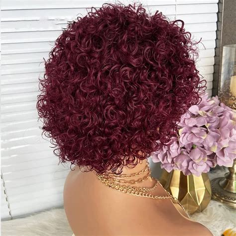 Buy 200 Density 99j Burgundy Short Curly Bob Wigpixie Cut 13x1