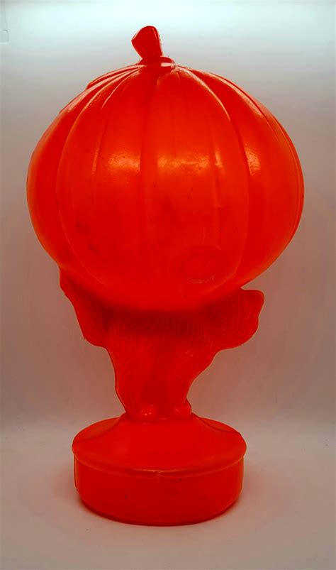 Vintage Halloween Blow Mold Jack O Lantern On Black Cat Decoration