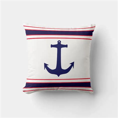 Nautical Anchor Navy Blue Red Stripes Throw Pillow Zazzle