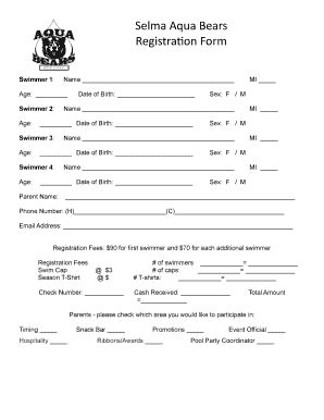 Fillable Online Selmaaquabears Selma Aqua Bears Registration Form No