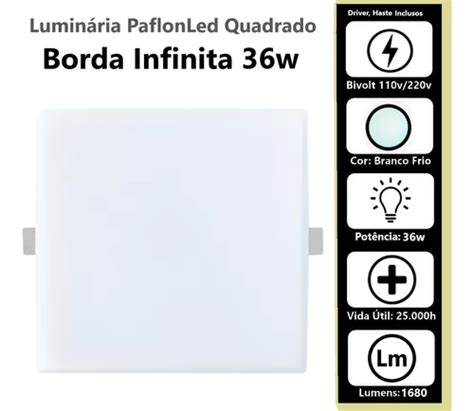 Plafon Borda Infinita Led Quadrado Frio Sobrepor Embutir 36w MercadoLivre