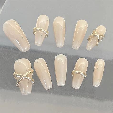 Light Nude Gold Line Press On Nails 3D Nalis 531 Etsy