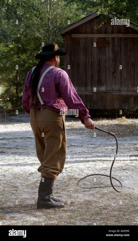 Cowboy cracking a stockwhip Whip cracking demonstration at Silver River ...