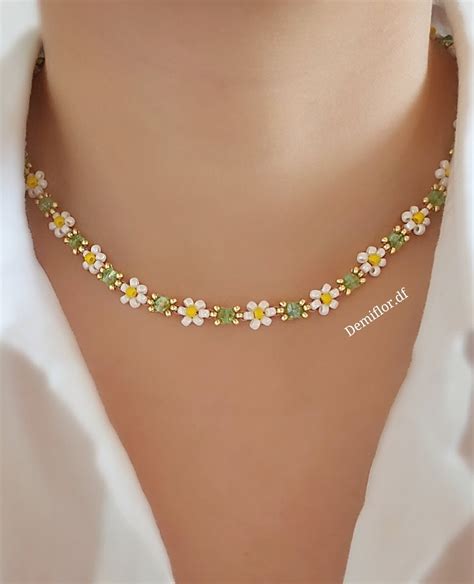 Collar Flor Margarita 414 Cm Hecho A Mano Accesorios Para Mujeres Y