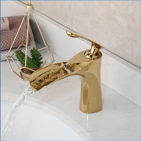 Gold Plated Bathroom Sink Faucet Deck Mounted Basin Faucets Solid Brass