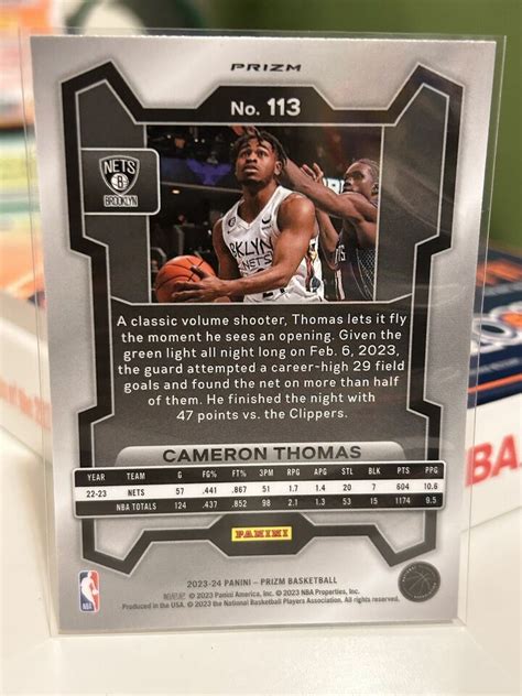 2023 24 Panini Prizm Cameron Thomas Silver Cracked Ice Brooklyn Nets