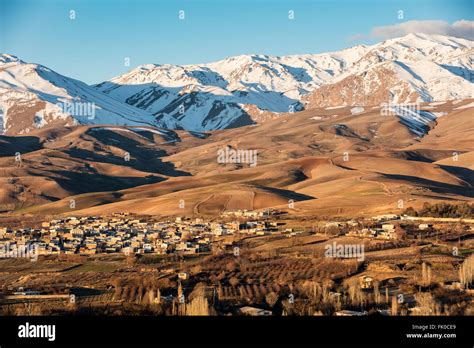 Snow capped peaks of Zagros Mountains of Lorestan Province Iran, below ...