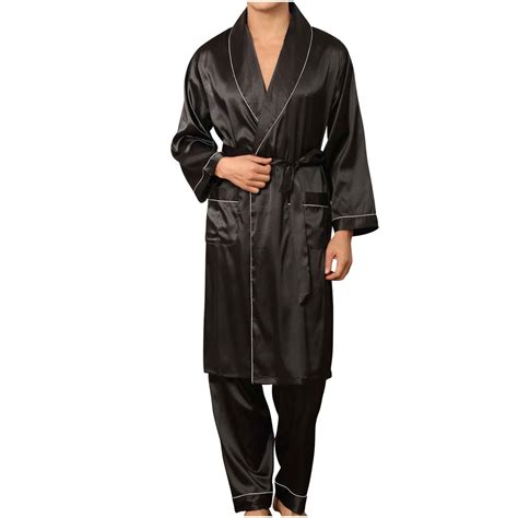 Iroinnid Satin Sleepwear Sets For Men Cozy Robe And Long Pants With Pocket Casual Silk Pajamas