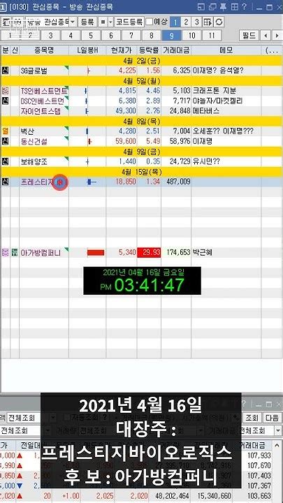주식 대장주and 내일 관심종목프레스티지바이오로직스아가방컴퍼니 Youtube