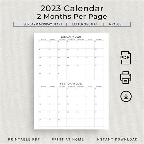 2023 Calendar 2023 Planner 2 Month Calendar Wall Calendar 2 Months per ...