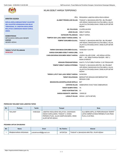 Kenyataan Tawaran Sebut Harga Bahagian Arkitek Portal Rasmi Jabatan