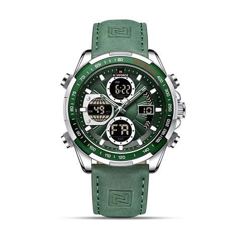 Naviforce 9197 Wristwatch Dual Time Watch For Men Green