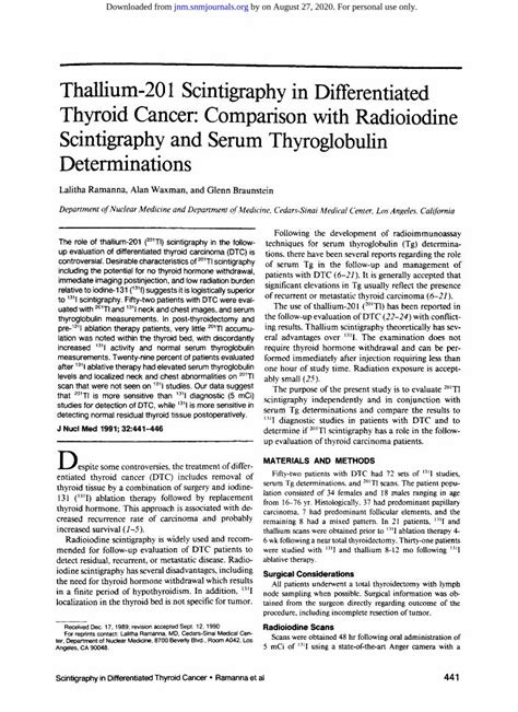 Pdf Thyroid Cancer Comparison With Radioiodine Scintigraphy Jnm