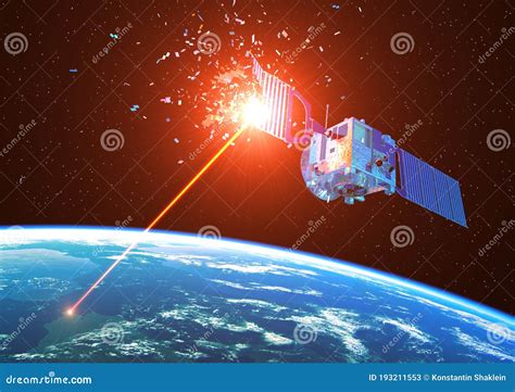 Laser Weapon from Earth Destroys Satellite in Space Stock Illustration ...