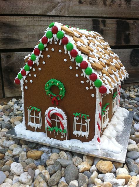 Gingerbread House Tiled Roof Candy Cane Trim Wreath Gingerbread