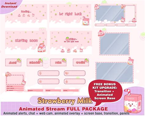 Strawberry Twitch Package Cute Twitch Overlay Twitch Pink - Etsy Canada