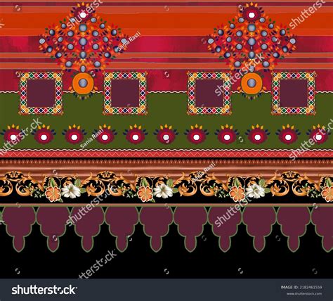 Mehndi Print Design Border Multicolor Stock Illustration 2182461559 ...