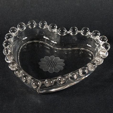 Hughes Cornflower Candlewick Heart Shaped Bonbon Dish Candlewick Glassware Candlewicking