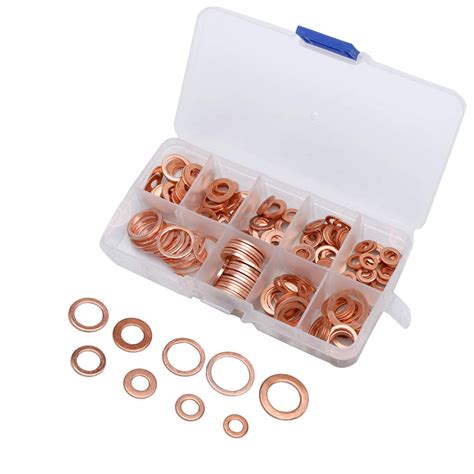 200pcs Copper Washer Assortment Kits Flat Ring Seal Washers 9 Sizes M5