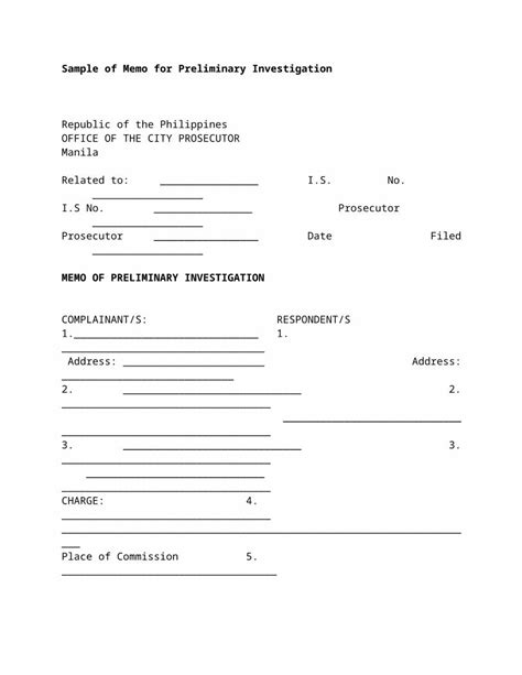 Doc Sample Of Memo For Preliminary Investigation Dokumentips