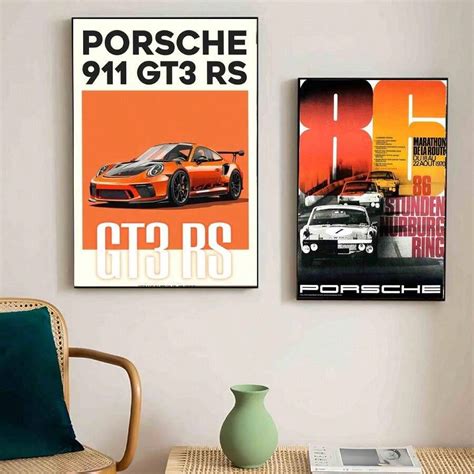 Porsche 1 PIEZA Pintura Mural Sin Marco Cartel Del Porsche 86 Horas De