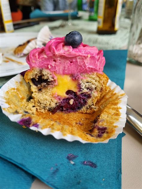 Blueberry Cupcakes With Lemon Curd Filling And Cream Cheese Frosting