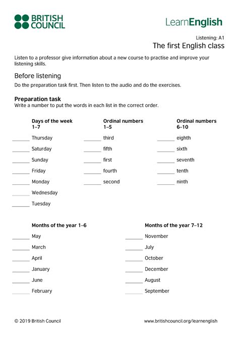 The First English Class © 2019 British Council Britishcouncil Learnenglish Listening A The