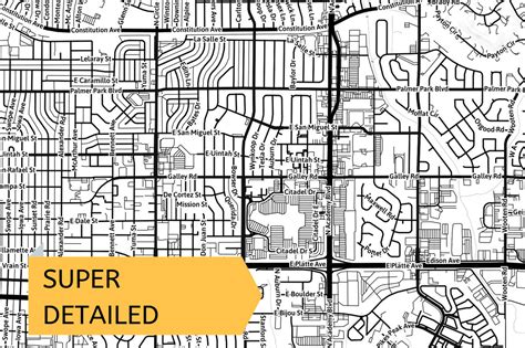 Printable Map Of Colorado Springs Co With Street Names Etsy