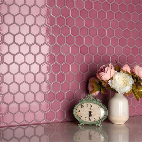 Tribeca Hex Glossy Blush In X In Porcelain Mosaic