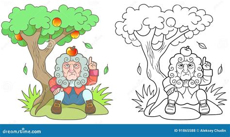 Newton Sits Under the Apple Tree Stock Illustration - Illustration of ...