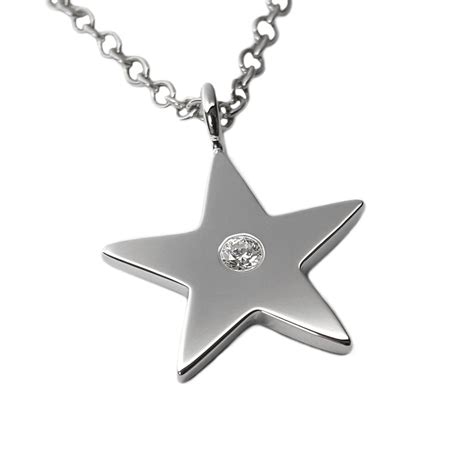 Sterling Silver Diamond Star Necklace Pendant Sterling Silver Star