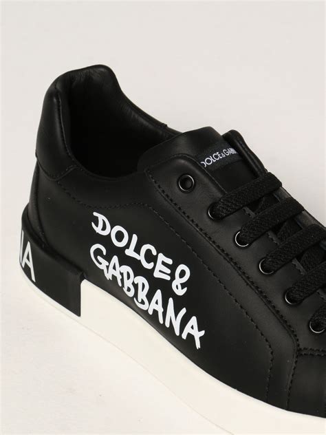 Dolce Gabbana Sneakers In Leather Black Dolce Gabbana Shoes