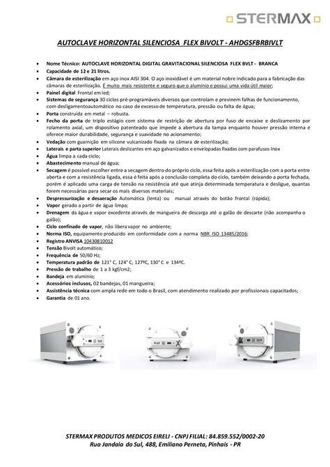 Autoclave Horizontal Digital Gravitacional Silenciosa Linha Flex Stermax