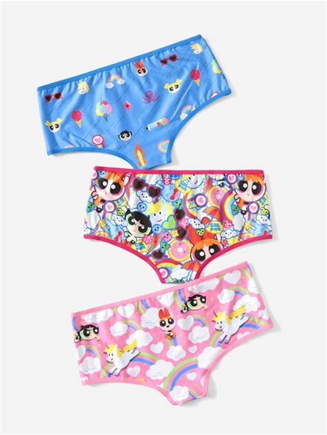 The Powerpuff Girls ROMWE 3 Piezas Set Bragas Con Estampado De