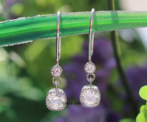 Moissanite Dangle Drop Earrings 2 50 TCW Antique Cut Cushion Etsy