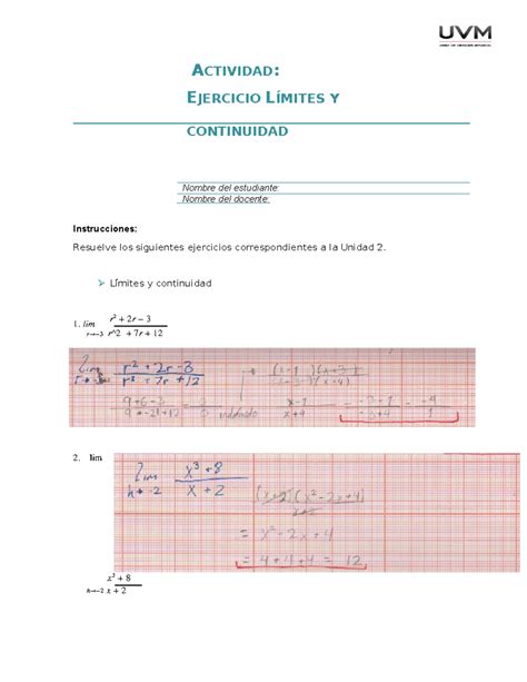 U2 Ejercicio actividad blackboard ACTIVIDAD EJERCICIO LÍMITES Y