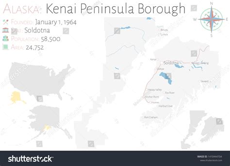 Large Detailed Map Kenai Peninsula Borough Stock Vector Royalty Free