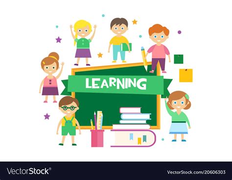 Learning happy schoolkids and blackboard kids Vector Image