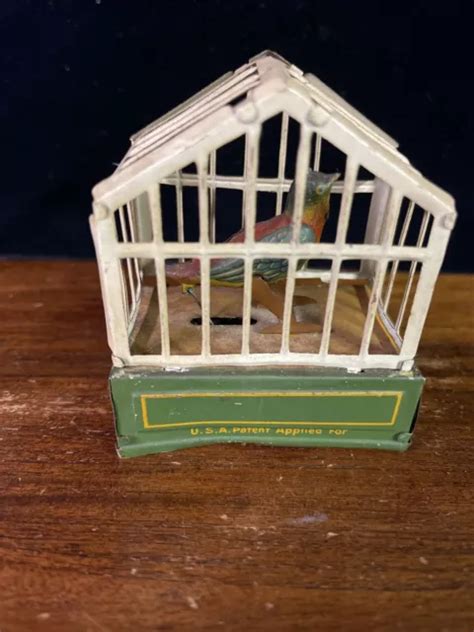 VINTAGE GES GESCH German Wind Up Tin Toy Chirping Bird Cage Original