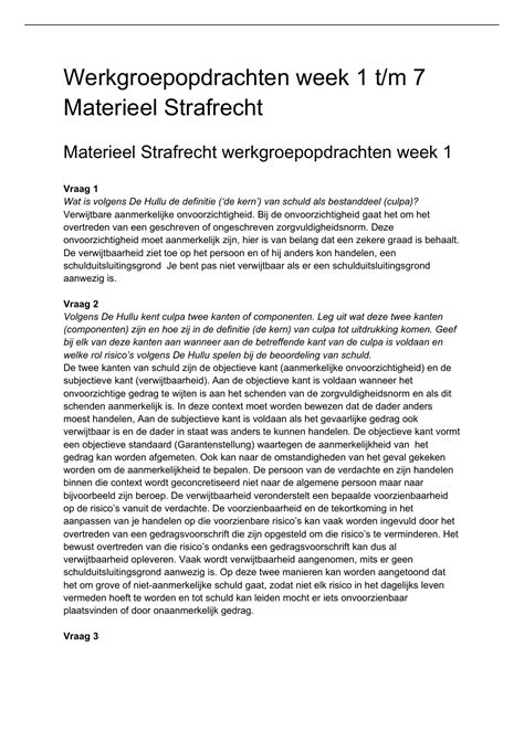 Materieel Strafrecht Werkgroepopdrachten Compleet Materieel