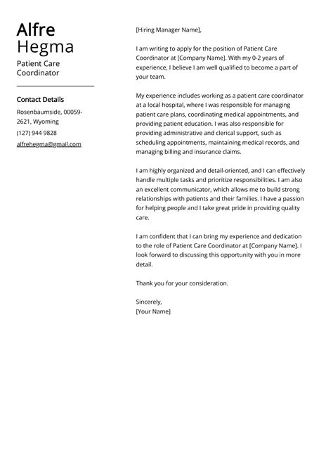 Patient Care Coordinator Cover Letter Examples Template And 20 Tips