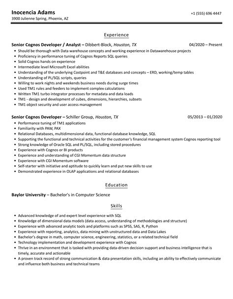 Cognos Developer Resume Samples Velvet Jobs