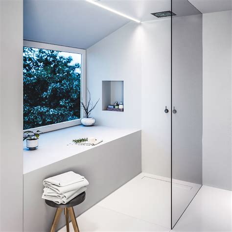 Receveur De Douche Caniveau En Solid Surface Blanc Natte Tanche