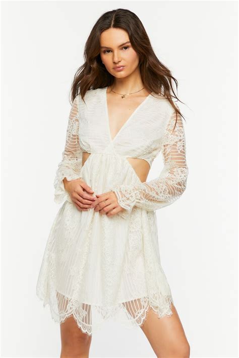 Forever 21 Lace Surplice Cutout Mini Dress Vanilla Forever21usa