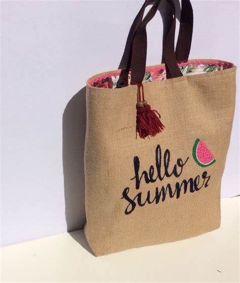 Summer Tote Bag Jute Tote Bag Hand Embroidered Handmade Large