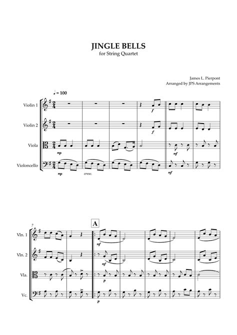 Jingle Bells For String Quartet In G Major Arr Jps Arrangements