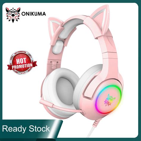 Onikuma K Pink Cute Cat Ear Headphone Stereo Gaming Headset