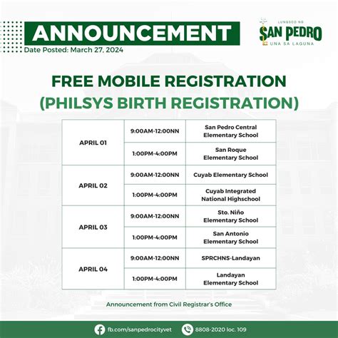 Free Mobile Registration Philsys Birth Registration City Of San Pedro Laguna