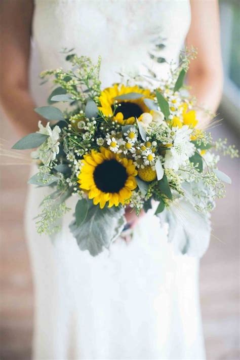 Sunflower And White Roses Wedding Bouquet Colors For Wedding